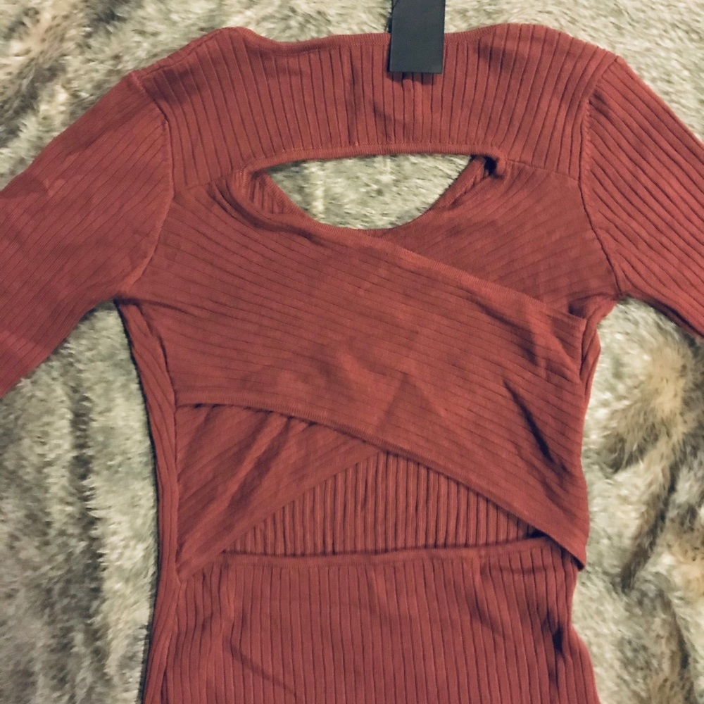 Burgundy cross back ribbed dress